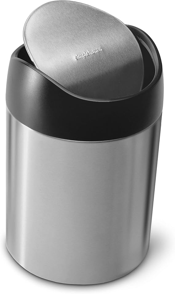 simplehuman 1.5 Liter / 0.4 Gallon Mini Countertop Trash Can, Brushed Stainless Steel