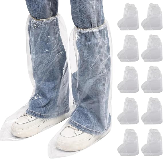 10 Pairs Disposable Shoe Covers, Waterproof Anti-Slip and Dirt-Resistant Shoes Cover for Rain Plastic Boot for Outdoor Activities, Home Cleaning, Gardening Work (Transparent)