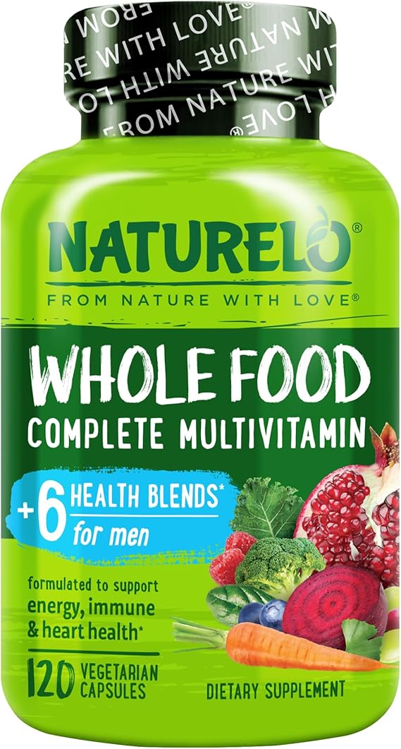 NATURELO Men's Multivitamins - Whole Food Multivitamin for Men, 120 Caps | Vitamins, minerals, vegetarian capsules, energy, brain, heart, eye health*