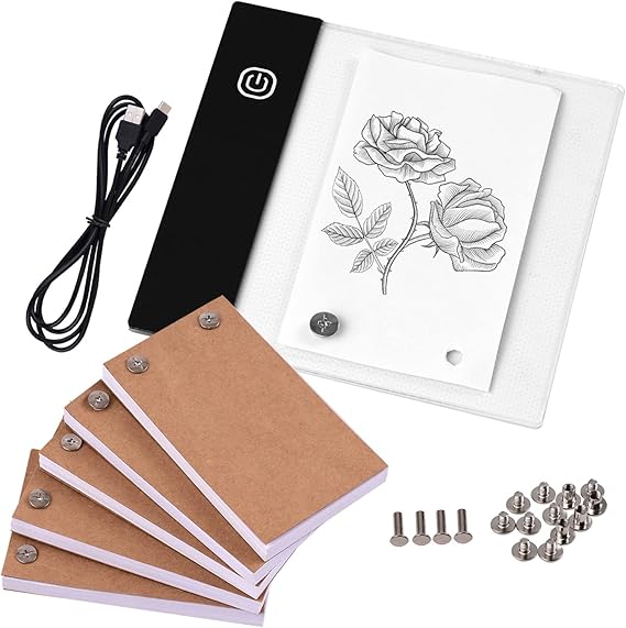 Flip Book Kit with Mini Light Pad LED Lightbox Tablet Design with Hole 300 Sheets Flipbook Paper Binding Screws for Drawing Tracing Animation Sketching Cartoon Creation