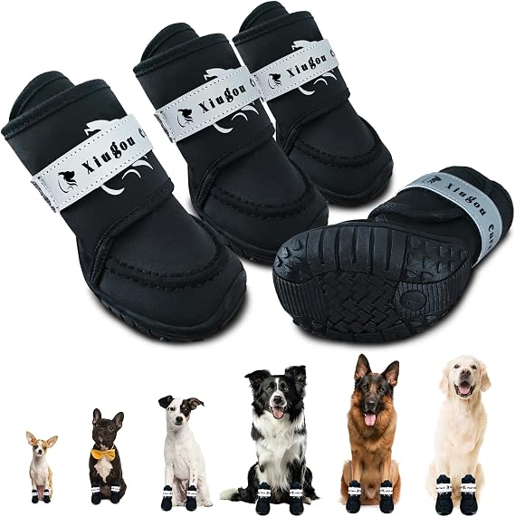 Dog Shoes for Small, Medium and Large Dogs - Waterproof for Rainy Days, Fit for Winter Snow and Hot Summer Roads, with Anti-Slip Soles for Indoor Hard Floors (Black, Size 2)