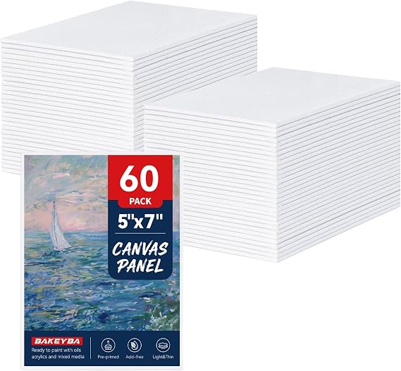 Small Painting Canvas Boards 60 Pack 5x7 Inch Kids Canvas Panels Blank White 100% Cotton for Acrylics Oil Watercolor Tempera Paints Art Class Supplies
