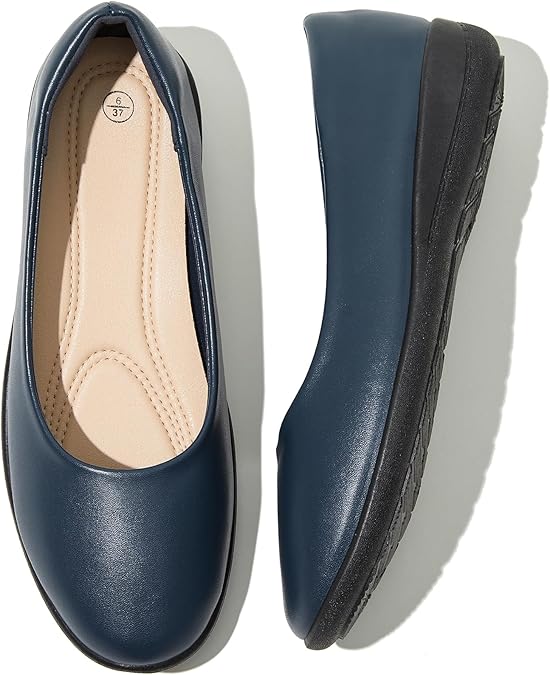 Women's Comfortable Black Leather Dress Ballerina Flats for Office and Work