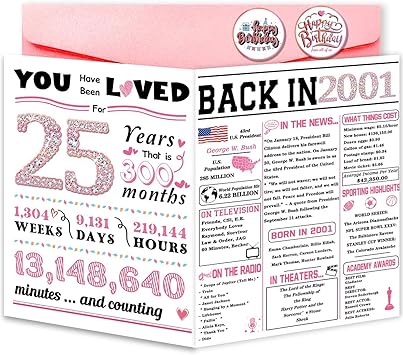 25th Birthday Card,Happy 25th Birthday Gifts for Women,Best 25th Birthday Decorations for Her, 25 Year Old Birthday Cards for Sister Friends,25th Birthday Gift Ideas