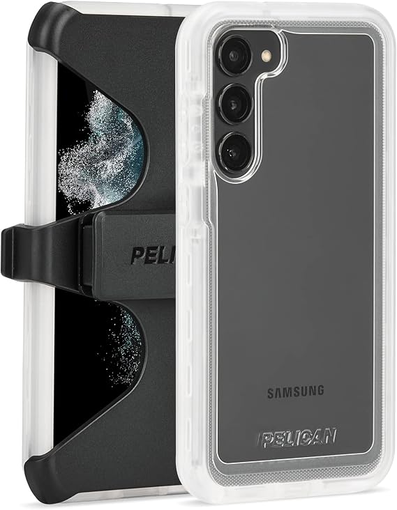 Pelican Voyager - Samsung Galaxy S23 Plus Case [6.6"] [18ft MIL-STD Drop Protection] [Wireless Charging] Phone Case for Samsung Galaxy S23 Plus w/Belt Clip Holster Phone Stand -Anti Yellowing - Clear