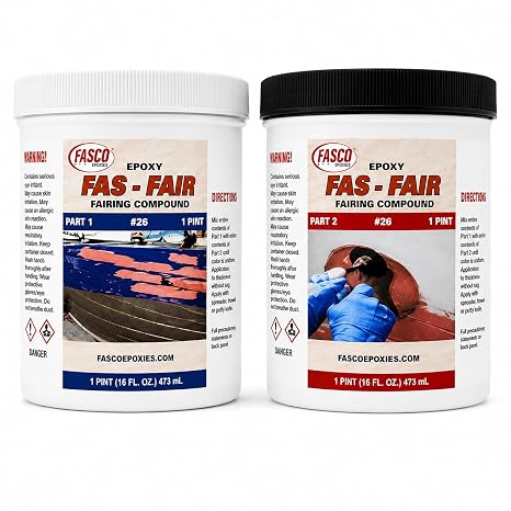 Fasco Epoxies Fas-Fair #26 Marine Epoxy Fairing Compound Quart Kit, 1:1 Epoxy Filler Putty for Fiberglass, Aluminum, Steel & Wood Boat Repair Easy Sanding, Non-Sag Formula
