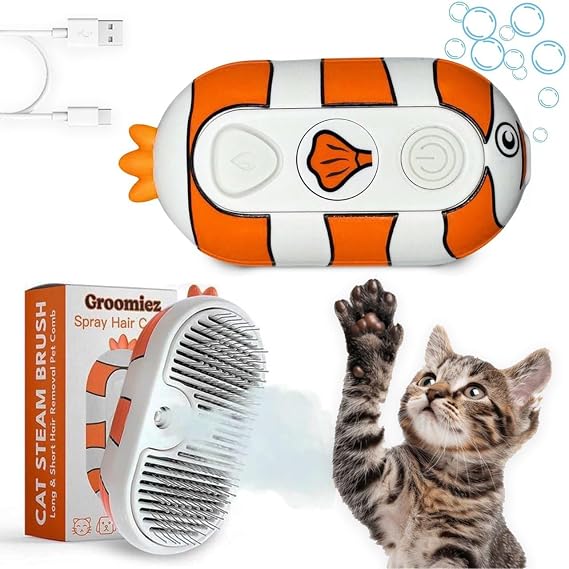 Cat Steam Brush for Shedding 3-in-1 Grooming Tool with Mist Spray, Anti-Static, USB Rechargeable One-Click Clean Brush for Cats and Dogs of All Fur Types