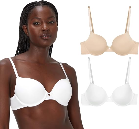 Maidenform Women's Underwire Bra, Demi T-Shirt Underwire Bra, Convertible Bra for Women, 2-Pack