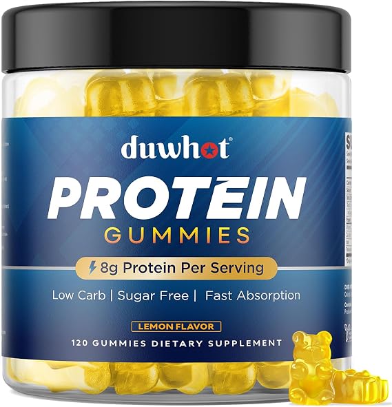 Whey Protein Gummies Sugar Free, 120 Chews | Low Calorie 8g Protein Per Serving, Easy to Take Snacks for Men & Women, Lemon Flavor, 1 Month Supply