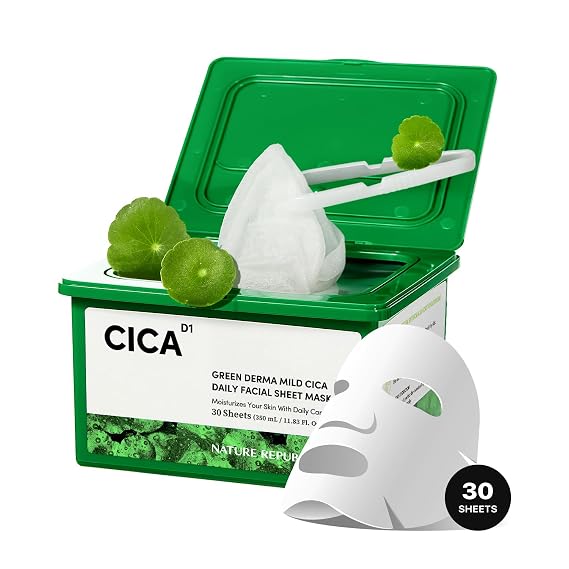 Nature Republic GREEN DERMA MILD CICA DAILY FACIAL MASK (30 Sheets)