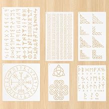 6pcs Wood Burning Stencils, Reusable Symbol Pattern Stencils Runes Stencil Template for Painting on Wood Wall Canvas Drawing Crafts DIY Making Decoration (Runes)