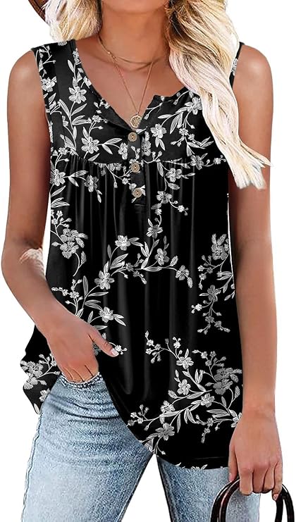 POPYOUNG 2026 Womens Summer Tank Tops Ladies Sleeveless Shirts Loose Fit Casual Blouse