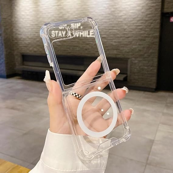 Case for Samsung Galaxy Z Flip 5 Magsafe Compatible Nitro Anti Shock Transparent Corners Ultra Thick Transparent Case with Wireless Charging Feature