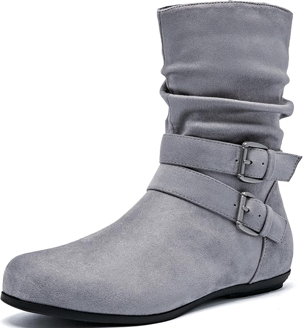 Luoika Women's Wide Width Low Heel Side Zipper Ankle Boots