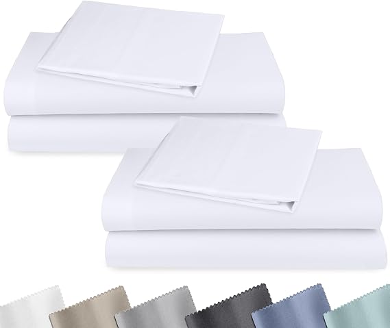 2-Pack Soft Natural 100% Cotton Sateen Twin Sheets Set, Bright White