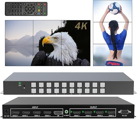 ICUIXIAN 1x3 Video Wall Controller 90 Degree Rotation, Rs232-IR Remote | Vertical Video Wall Controller 1x3, 1x4, 1x2, 1x1 2x2, 2x1, 3x1, 4x1 Portrait - Horizontal Mode, HDMI2.0, 4 Input Signal