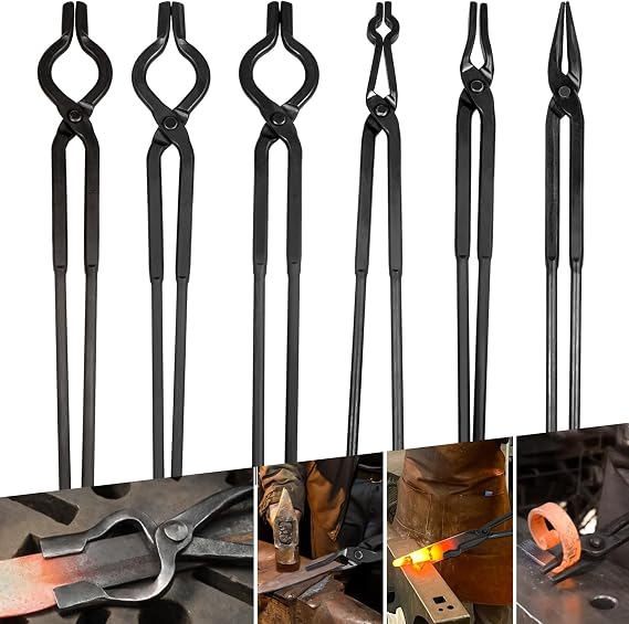 Blacksmith Tong - 3/8" 1/2" 5/8" V-Bit, 1/4 Flat Jaw, Pick Up, Scroll