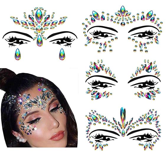 cuteDIY Face Gems Stickers, 4 Pcs Rainbow Face Jewels for Carnival