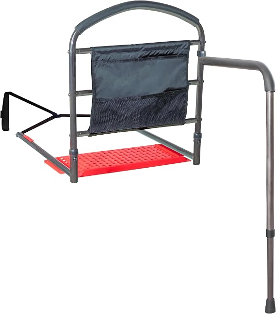 Stander Mobility Rail, Bedside Railing and Assist Bar with Swing-Out Safety Handle for Adults, Seniors, and Elderly, Guardrail with Organizer Pouch, ASTM Safety Approved Bedrail