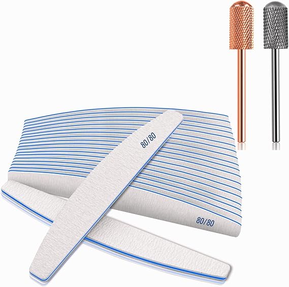 80 80 Nail Files with Fine Nail Drill Bits for Gel Nails