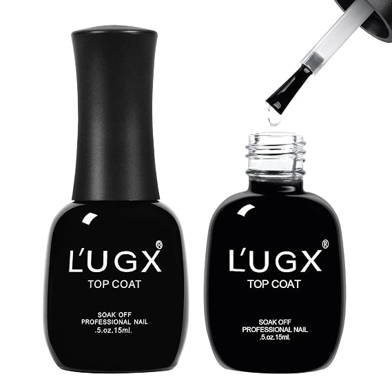 L'UGX Gel No Wipe Top Coat and Base Coat Set, Soak Off Gel Base Top Coat UV LED Glossy Shine Finish, Quick Dry and Long Lasting, 15ml 2 Pcs
