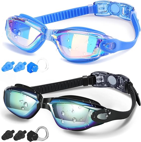COOLOO Swim Goggles, 2 Pack Goggles Swimming Adult for Women Men Youth Kids