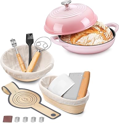 P&P CHEF Dutch Oven with Sourdough Bread Baking Supplies, 5.5 Quart Bread Oven with Lid, Round Bread Pan for Homemade Sourdough Baking