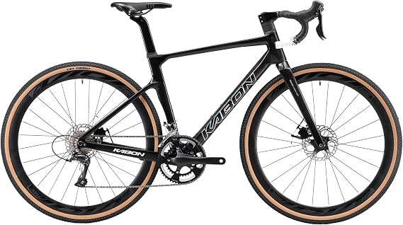 KABON Carbon Gravel Road Bike, T800 Carbon Fiber Frame 700C Road Bike with 18 Speeds Drivetrain, Integrated Carbon Handlebar, Disc Brakes Racing Bicycle for Adult Unisex