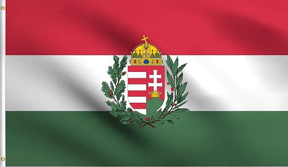 DMSE Hungary Hungarian Magyarorszag Crest Coat of Arms Flag 3X5 Ft Foot 100% Polyester 100D Flag UV Resistant (3' X 5' Ft Foot)