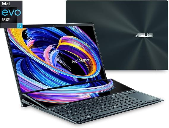 ASUS ZenBook Duo 14 UX482 14 FHD Touch Display, Intel Evo Platform, Core i7-1195G7, 8GB RAM, 512GB PCIe SSD, ScreenPad Plus, Windows 10 Home, WiFi 6E, Celestial Blue, UX482EAR-DB71T