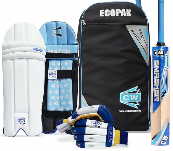 CW Smasher Cricket Kit with Protective Cricket Equipment Sports Training Club Coaching Tournament Level Practice Cricket Full Kit Junior Size 5 for Boys 10-11 Year