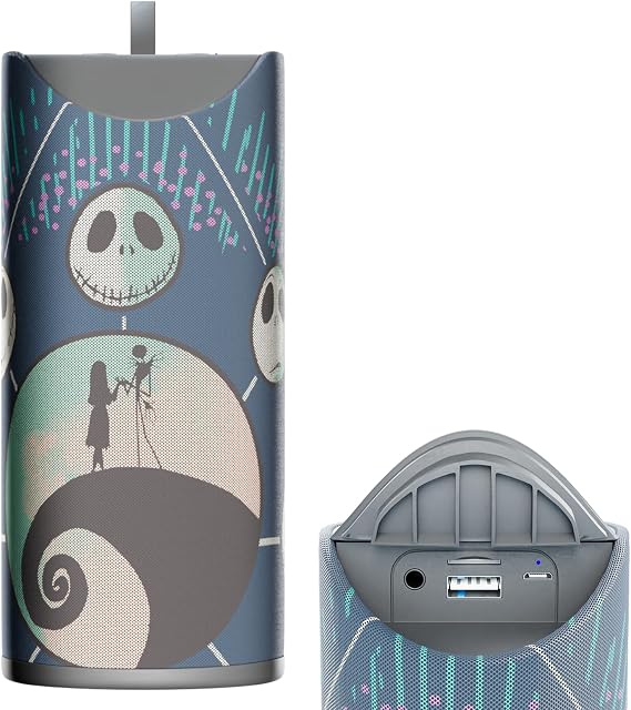 Disney Tim Burtons The Nightmare Before Christmas Bluetooth Speaker- Jack and Sally Splashproof Wireless Speaker W/ 3 Hrs Playtime/SD Slot/FM Radio- Jack Skellington Gifts for Women, Men and All Fans