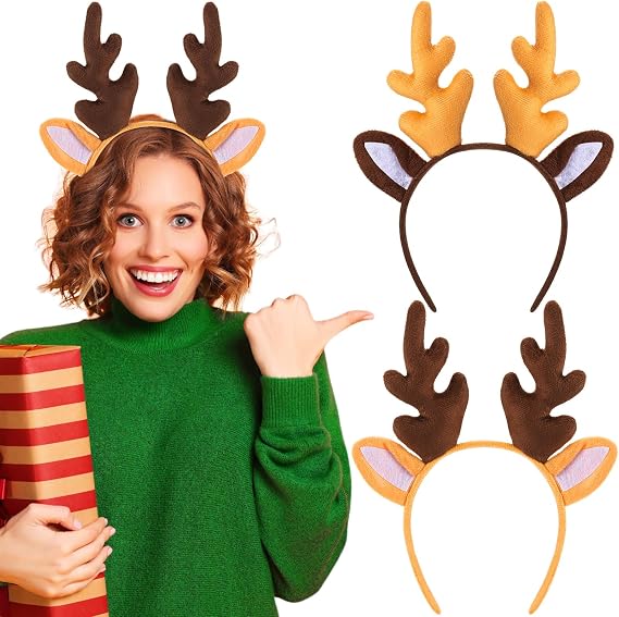 Bememo 2 Pieces Christmas Reindeer Antlers Headband Christmas Deer Costume Accessories Deer Headband for Holiday Party Gift
