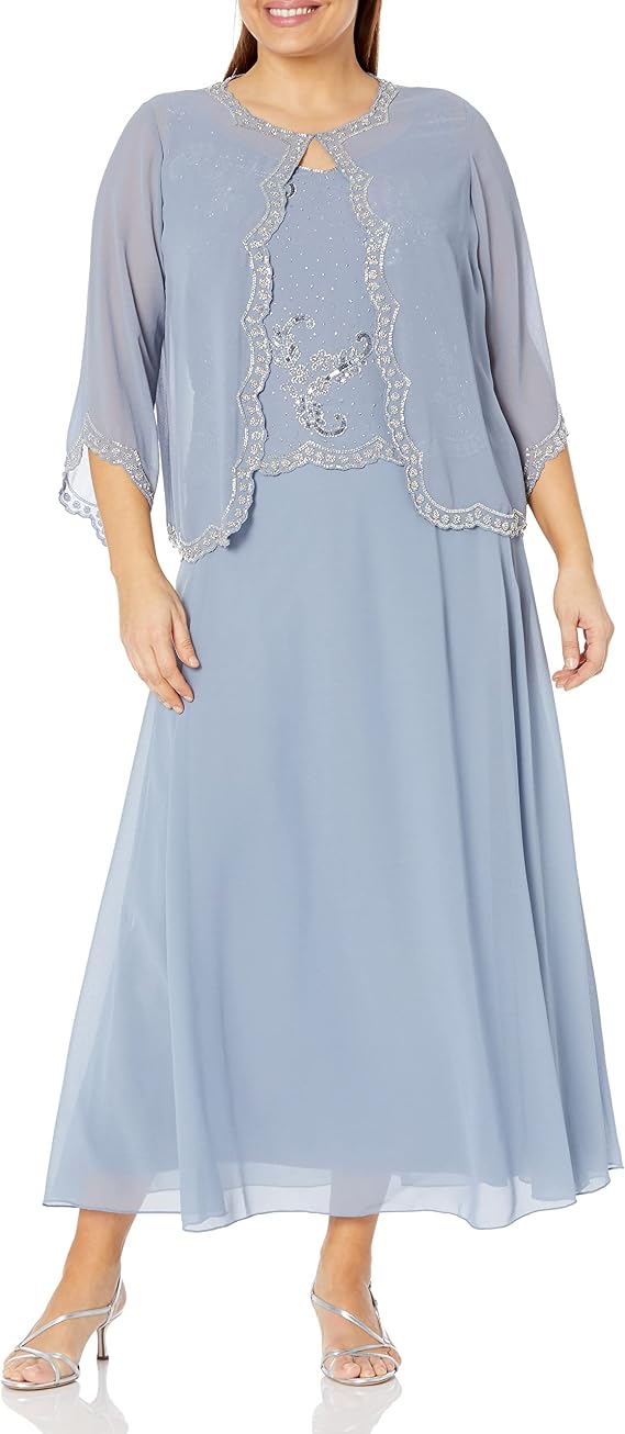 J Kara Women's Plus Size Beaded Jacket Dress