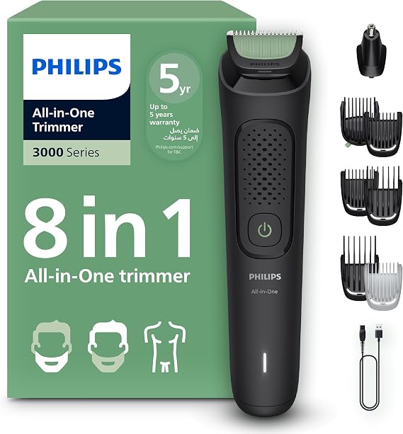 Philips MG3940/15 8'i 1 arada çoklu bakım seti | sakal kılı burun süsü | ayarlanabilir tarak 3-7 mm + saç ve vücut tarakları | 70 dk kablosuz | yıkanabilir aksesuarlar | şarj edilebilir