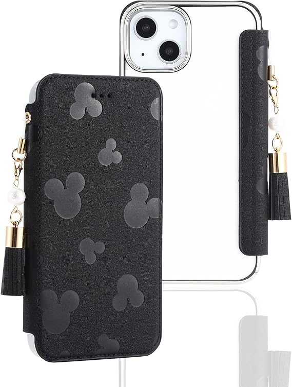iPhone 13 Mini Case, Clear Type, Slim, Card Slot, Embossed Mouse Character, Women's, Notebook Type, Cute, Stylish, Clear Back, Easy to Use, iPhone 14 Mini Smartphone Cover, Transparent, Cool