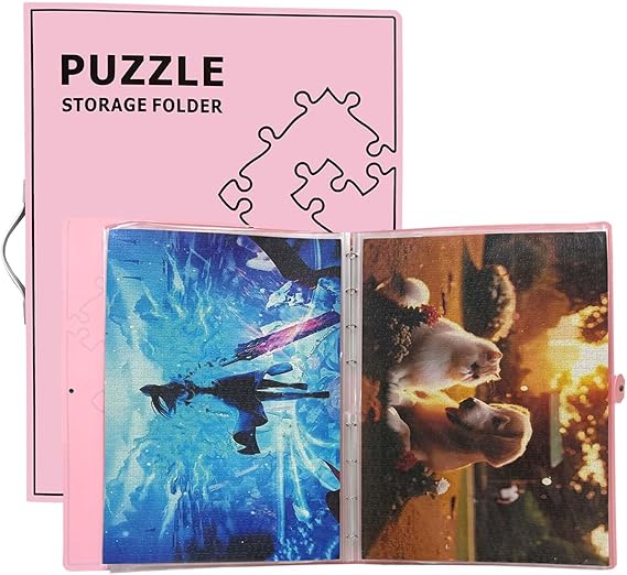 Puzzle Storage Folder for 1000-Pieces: Large Capacity Jigsaw Puzzles Organizer Portable with 20 Pockets, Dustproof & Protective Puzzle Accessory (pink)