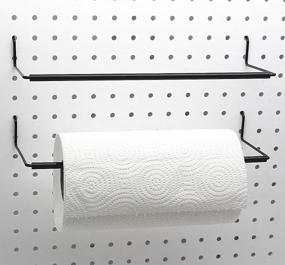 Paper Towel Holder for Pegboard, Extendable, Fit Any Standard Pegboard, Peg Board Organization Accessory Hook for Workshop, Garage, Kitchen, Laundry Room, Bathroom 2 Packs, Black (2 PCS)