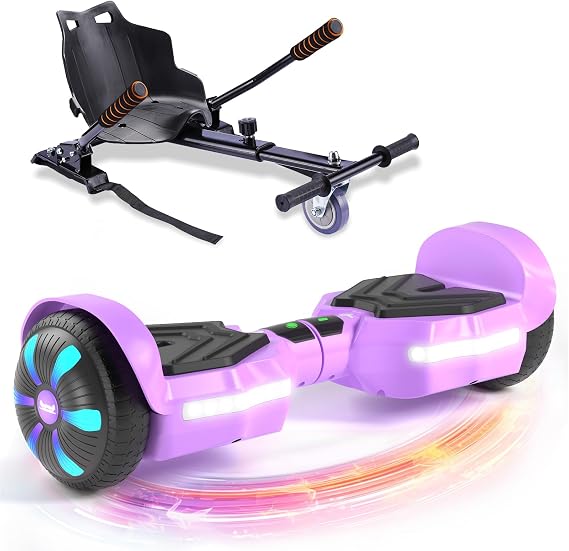 SIMATE Hoverboard with Seat Attachment Combo, 6.5" Self Balancing Hover Boards with Bluetooth Speakers and LED Lights for Kids Adults Girls Boys(Include Go-Kart)