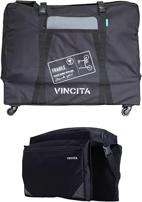 Vincita Soft Transport Bag with 4 Wheels Folding Bike Pouch - Bicycle Print Plus Garment Travel Case MTB Road Mountain Transport Outdoors - 20 Inch Long