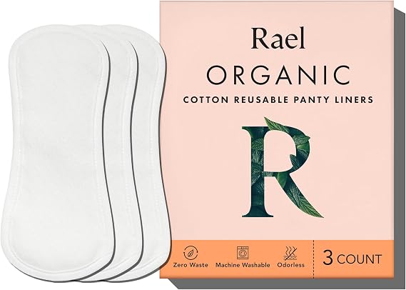 Rael Reusable Panty Liners Menstrual, Organic Cotton Cover (3 Count, White)