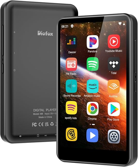 Diofox MP3 Player with Bluetooth and WiFi, 80GB 4.0" Music Player with Spotify,Amazon Music,YouTube,Parental Control Android Mainstrem Media MP4/MP3 Player for Kids up to 1TB,Black (80GB-Black)