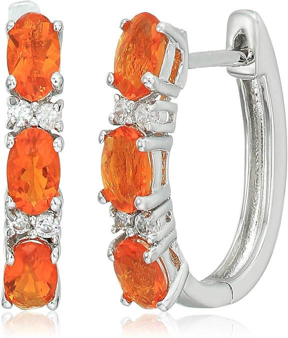 Sterling Silver Fire Opal Small Hoop Earrings