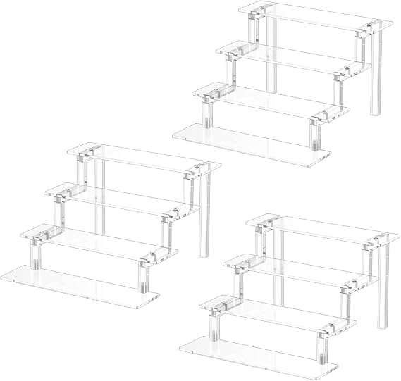 WINKINE Acrylic Riser for Display, Perfume Stand Rack, Display Shelf Compatible with Funko POP Amiibo Figures, 4 Tier Cologne Organizer Holder for Men, Cupcake Stand Riser for Tabletop Desktop, 3 Pack