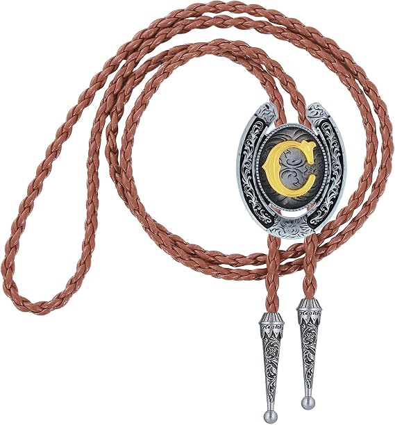 HUABOLA CALYN Vintage Bolo Tie for Men- Initial Letter ABCDMJR to Z Western Cowboy Bolo Tie for Women