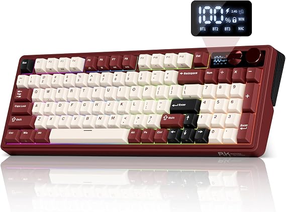 RK ROYAL KLUDGE M100 Wireless Mechanical Keyboard with Screen & Knobs, Red