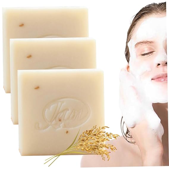 Face Soap 3PCS Rice Soap 65g Cleansing Moisturizing Rice Milk for Women Natural Non-irritating for Face & Body