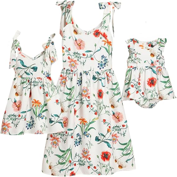 PopReal Mommy and Me Dresses Floral Mom and Daughter Matching Outfits Spaghetti Strap Sleeveless Dress Beach Mini Sundress