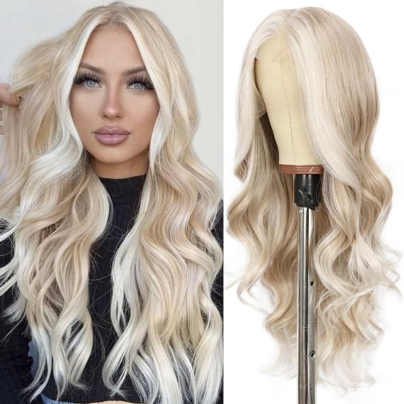 SAPPHIREWIGS Ash Blonde 134 Body Wave Synthetic Lace Front Wig 26 Inch