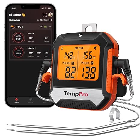 TempPro TempSync 450ft Bluetooth Meat Thermometer for Oven with 2 Probes